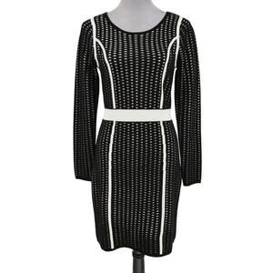 Calvin Klein Sweater Dress Petites PM MP Black Ivory Stretch Knit Bodycon